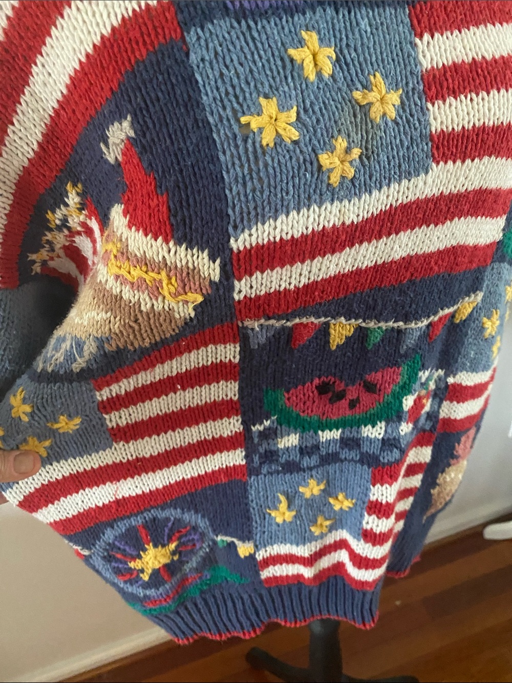 Northern Isles XL knitted by hand 4th of July sweater - Picture 3 of 11